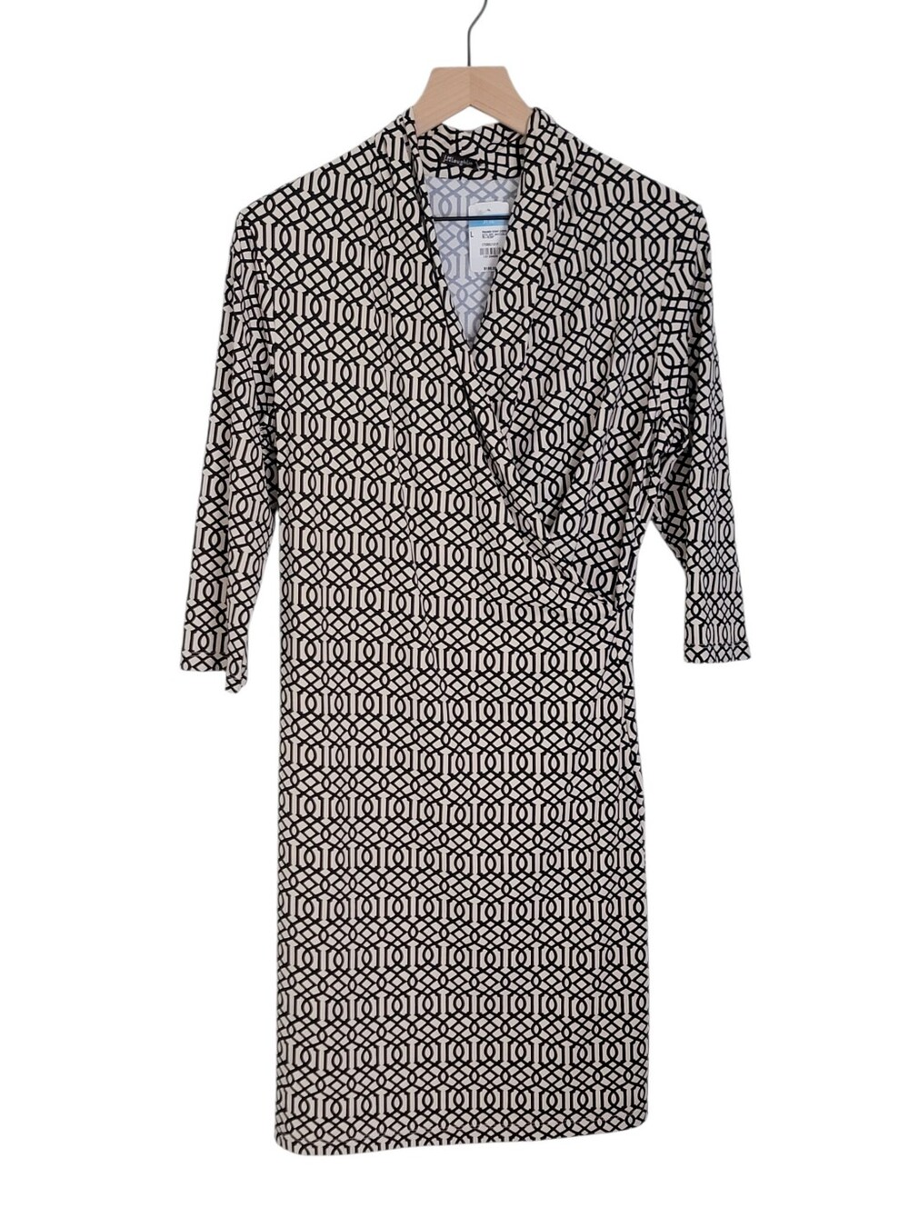 J. McLaughlin Panama Wrap Dress Black Off White Geometric Catalina Cloth NWT L